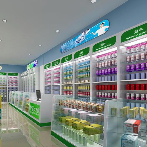 整体设计装修健康中心药店药品展示柜 烤漆木质玻璃货柜 药房货架